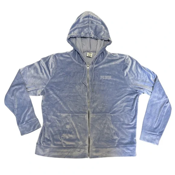 EUC Victoria’s Secret PINK Women’s Velour Hoodie in Light Blue Size XL - Picture 5 of 6